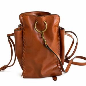 Universal Thread Brown Faux Leather Bucket Bag Crossbody Boho Whipstitch Purse